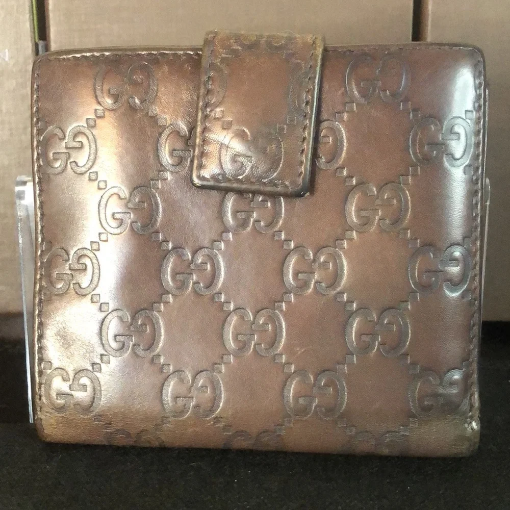 GUCCI Guccissima GG Brown Lambskin Bifold Wallet With Billfold & Coin Section - Picture 3 of 17